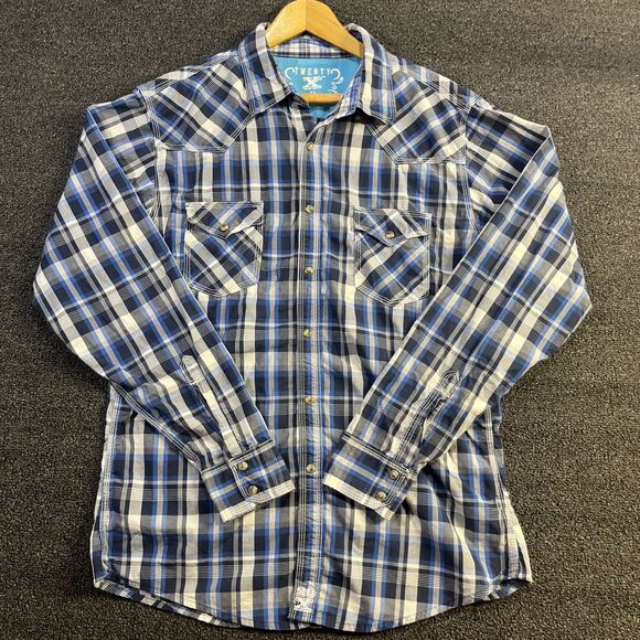 Wrangler 20x‎ Pearl Snap Shirt Blue/Black/White Plaid Men's size XL - Picture 2 of 11